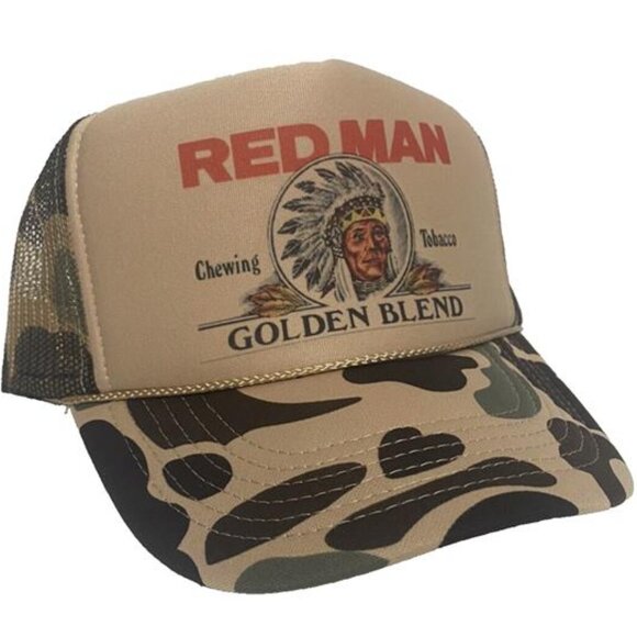 Retro Vintage Style Red Man Trucker Hat Redman Golden Blend Hunting Chew Snuff - Picture 1 of 3